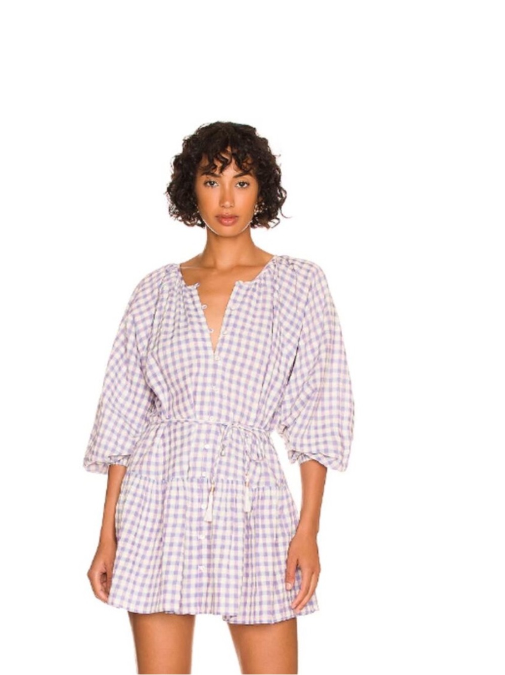 l*space Lavender and White Gingham Button-Front Dress